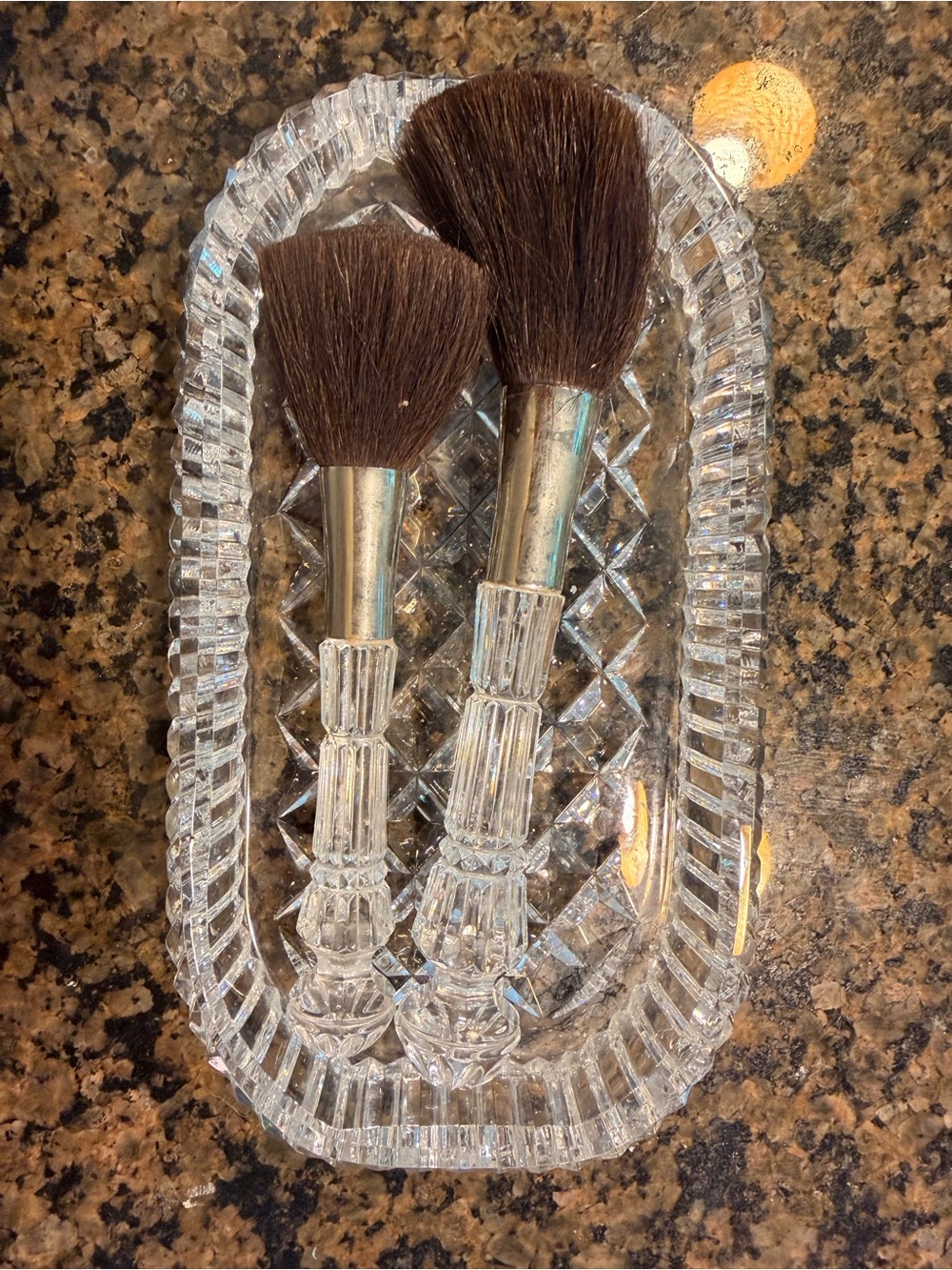 Vintage Waterford Style Crystal Vanity Tray & Makeup Brush Set